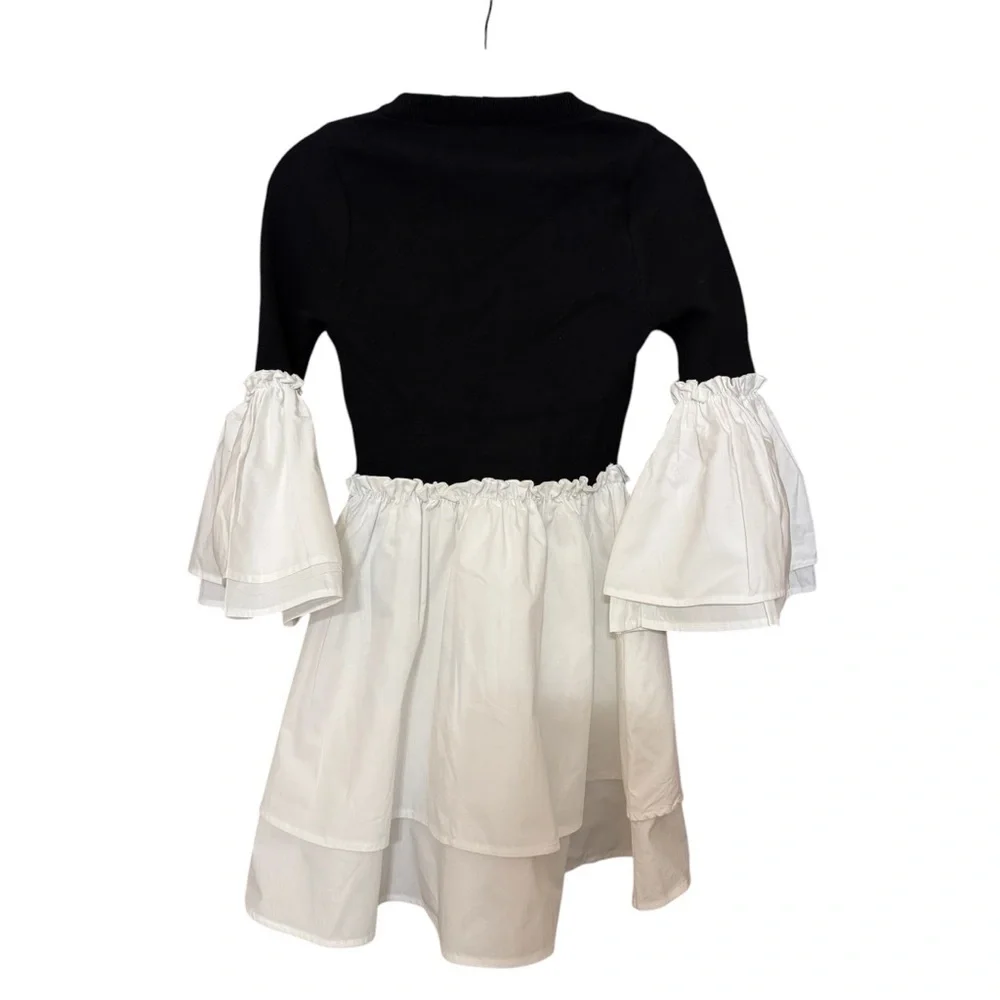 New Meave by Anthropologie Black and White Flare Sleeve Mini Dress Size XS - Picture 4 of 6